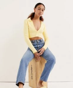 Knitz Mona Cropped Polo Sweater Tops