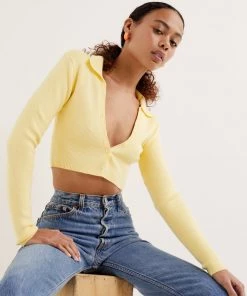 Knitz Mona Cropped Polo Sweater Tops