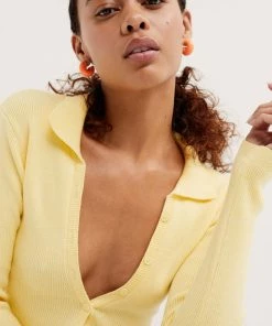 Knitz Mona Cropped Polo Sweater Tops