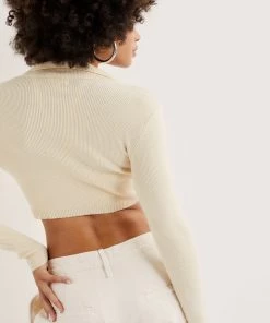 Knitz Mona Cropped Polo Sweater Tops