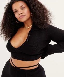 Knitz Tops Mona Cropped Polo Sweater