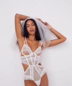 Victorias Secret Lace Heart Embroidery Teddy Lingerie