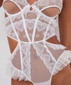 Victorias Secret Lace Heart Embroidery Teddy Lingerie