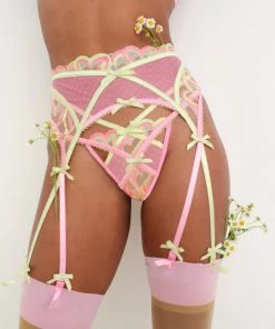 Victorias Secret Hugging Hearts Embroidery Garter Belt