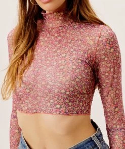 Ready-to-Wear Nadia Sheer Turtleneck Crop Top Tops